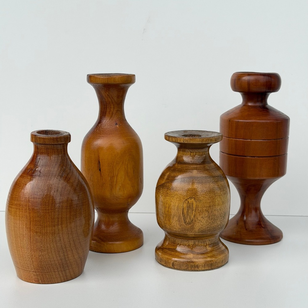 Lof‎ of 4 Handmade Turned Wood Candle Holder or Vase Cherry Mango Myrtlewood
